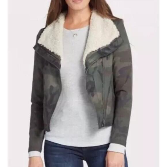 Anthropologie Marrakech Women's Moto Camo Sherpa Collar Jacket Small - Picture 1 of 12